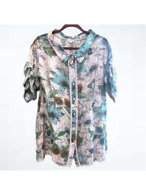 POL Floral Print Semi-Sheer Tunic Blouse Size S/M